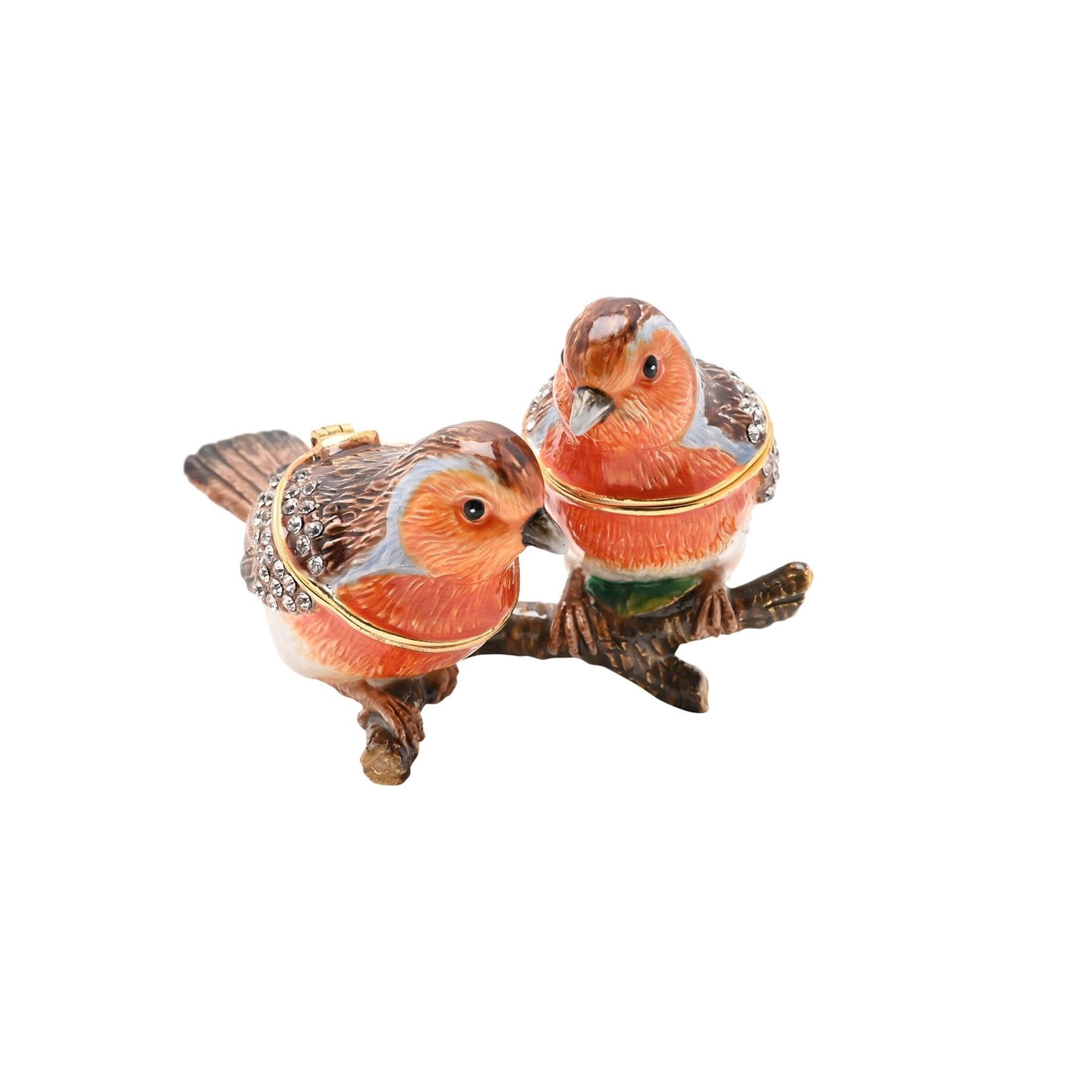 Widdop And Co Brown & Orange Duo Robin Trinket Box Jewellery Box - Christmas Keepsake Storage Ring & Earring Storage - Festive Robin Gifts Seasonal Home Decor - Treasured Trinkets Small Ornament