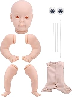 22"生まれ変わった赤ちゃん人形キット,未塗装のソフトシリコンシミュレーション生まれ変わった赤ちゃん人形キット、生まれたばかりの人形作りのための空白の幼児DIY人形作りアクセサリー（手足、頭、布の体と目）