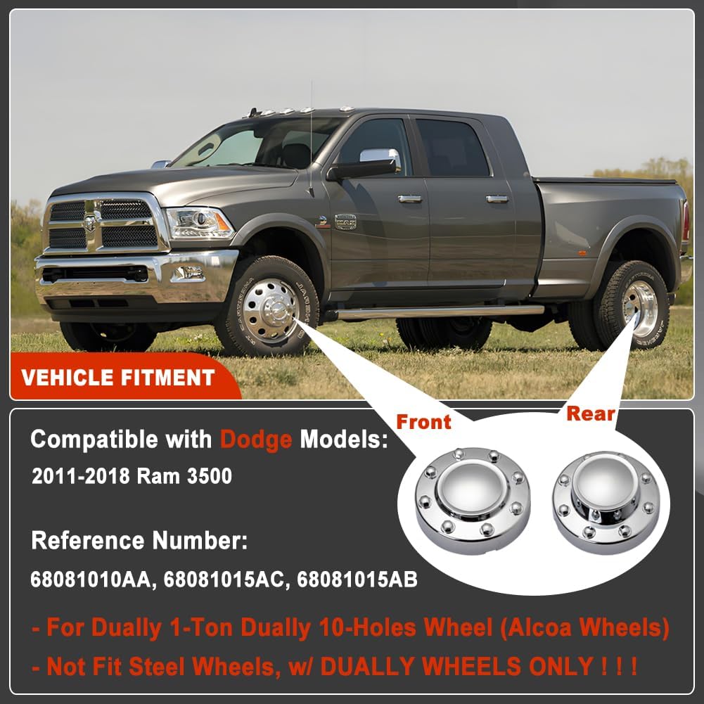 HY-SPEED 2PCS Front and 2PCS Rear Wheel Center Cap Hubcap Cover Compatible with 2011 2012 2013 2014 2015 2016 2017 2018 Ram 3500 1-Ton Dually DRW Alloy Wheel 11 12 13 14 15 16 17 18
