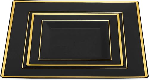Miniatura 9 de BloominGoods 100 platos cuadrados desechables de plástico blanco, paquete de 100 platos cuadrados de plástico de 6.5 y 10 pulgadas con borde