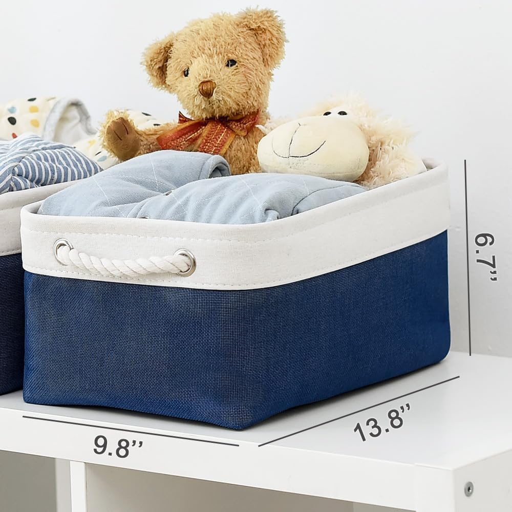 TheWarmHome Storage Basket for Organizing - Medium 3 Pack 14x10x7 inch Fabric Storage Cubes for Shelves with Rope, Collapsible Storage Bin for Organizer Closet Cloth Gift Toy (White & Jean Blue) - Image 5