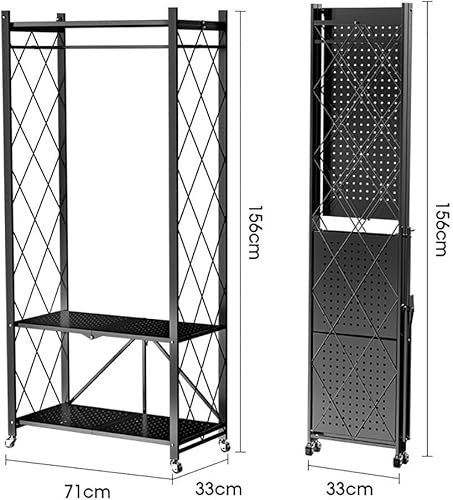 Miniatura 3 de Perchero de ropa resistente con ruedas, estante de almacenamiento de 2 niveles, para colgar ropa, 28.0 x 13.0 x 61.4in (negro)