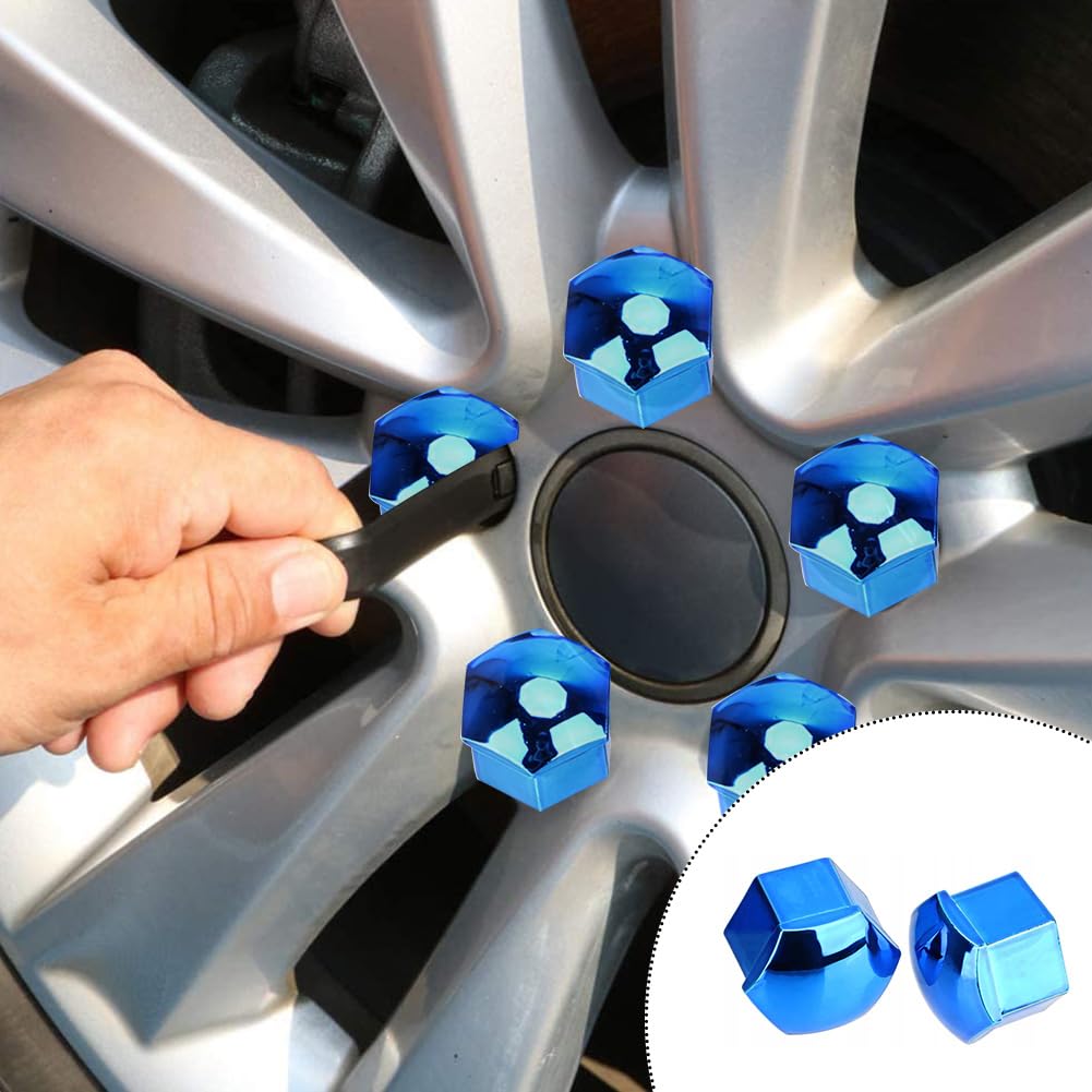20x Blue Alloy 17mm Wheel Nut Bolt Covers – Universal Fit For Any Car