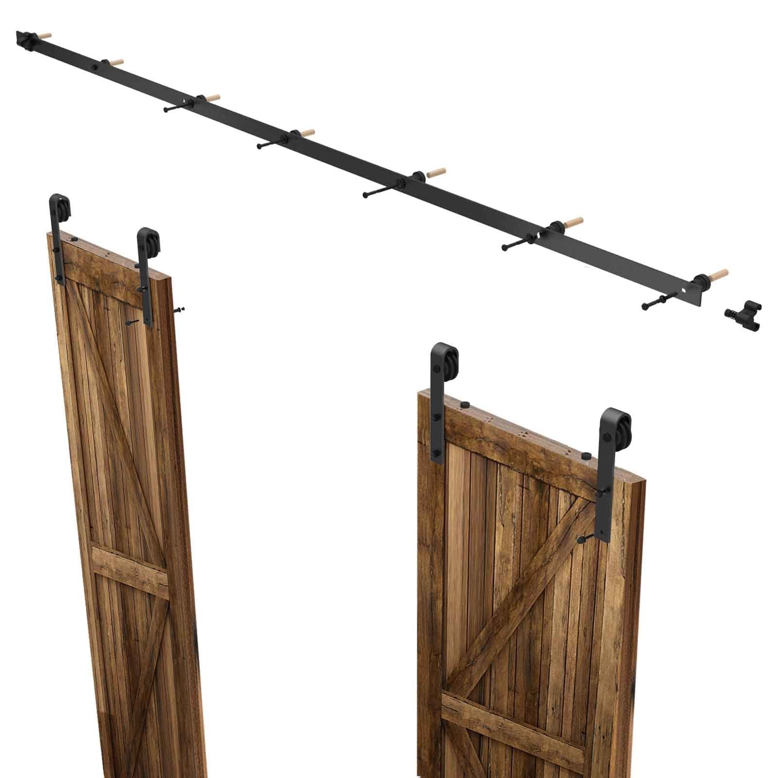 11FT/335cm Noir Grange en Bois Double Ensemble de Hardware porte coulissante en acier Barn Bois Double porte coulissante matériel Track Rolller