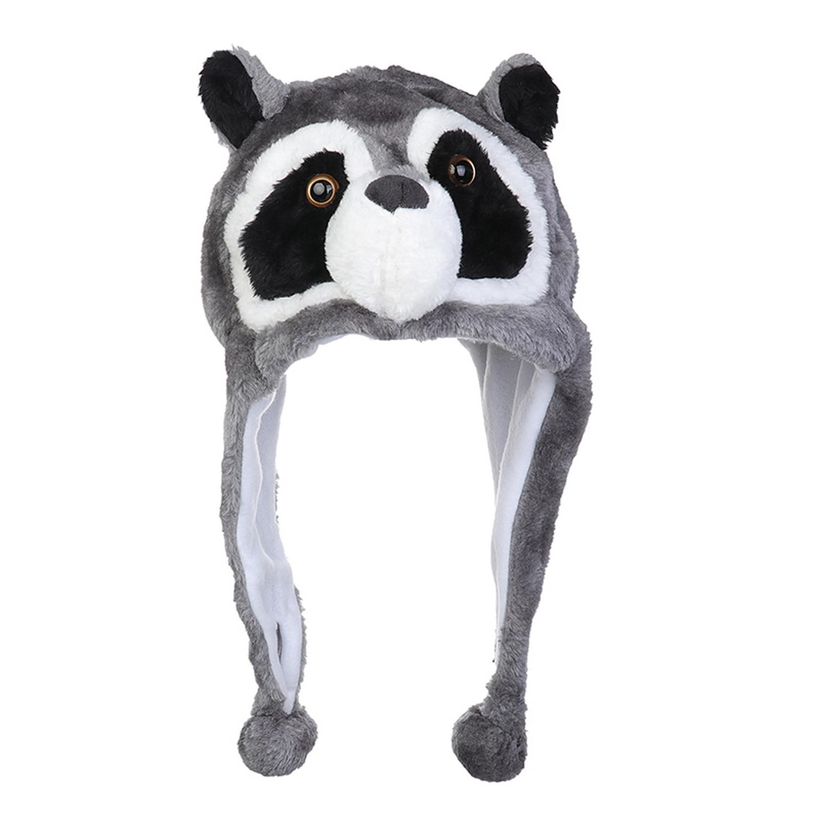 VPbao Plush Headgear Hat, 2-in-1 Hat with Ear Flaps Scarf Set, Funny Cartoon Animal Cap for Costume Party - Comfortable Soft Warm Novelty Unisex Headwear Props Raccoon โ image 1
