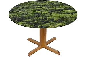 Round Fitted Tablecloth with Elastic for Outdoor and Indoor, Fits Tables up to 50" Inches