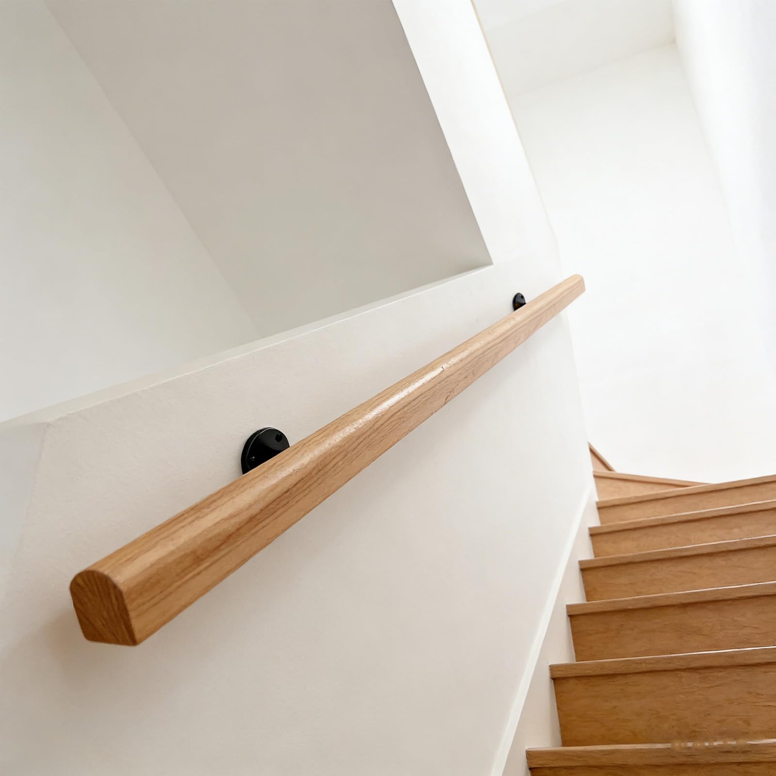 Pasamanos De Madera Para Escalera Interior, Barandilla Antideslizante De 50-600 Cm, Montada En La Pared Con Soporte De Metal Para Lofts De Jardín De Casa