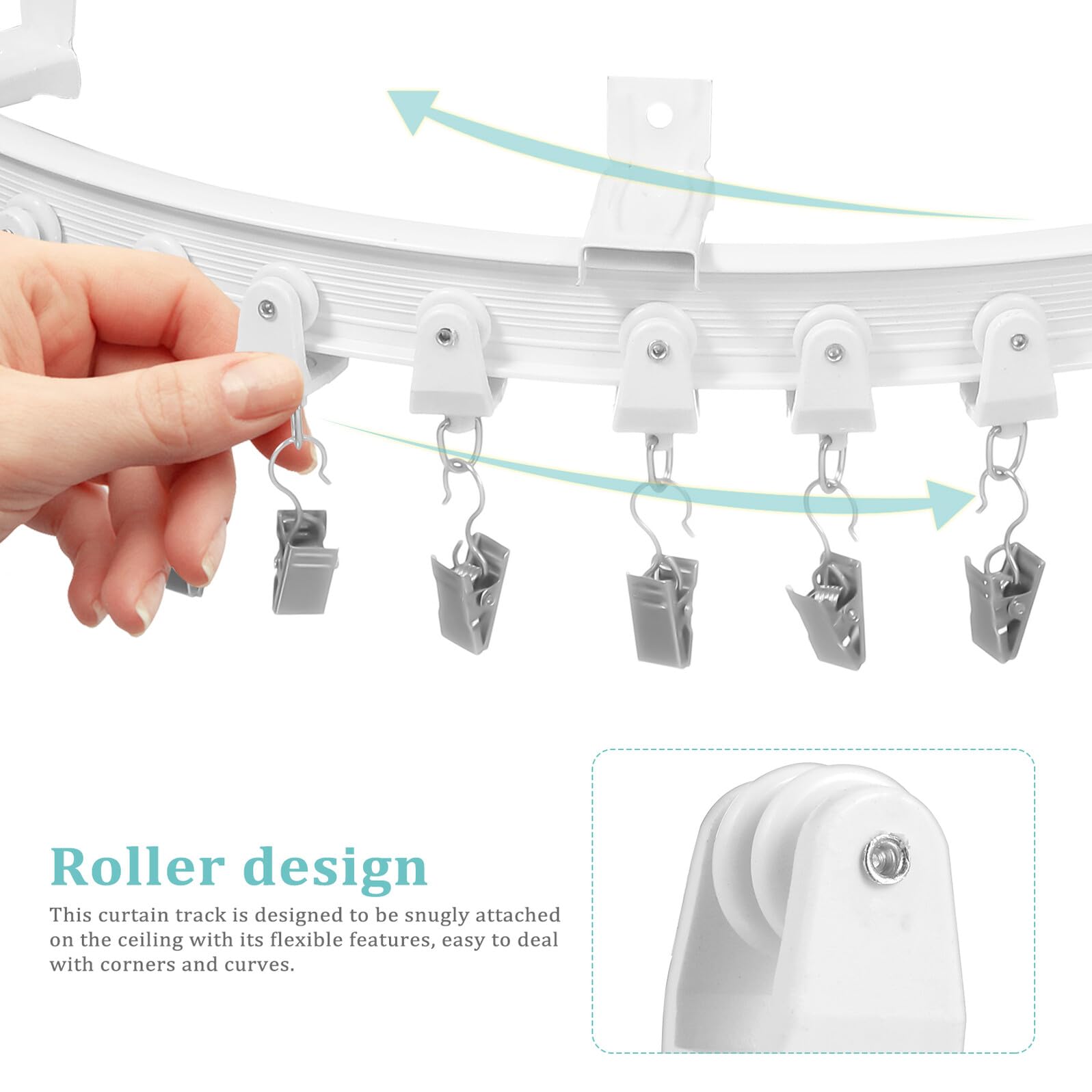 TEHAUX Rail Rideaux Flexible Incurvé avec Pinces INOX pour Fixation Murale Système Silencieux Compatible Divers Rideaux Adapté Fenêtres et Séparateurs Espace