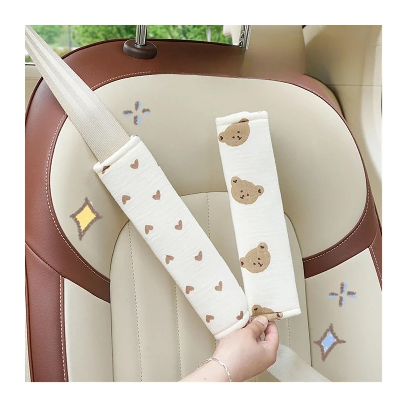 Protector Cinturon Coche Protector de hombro for cinturón de seguridad de coche, funda protectora for cinturón de seguridad de coche con dibujos animados for las cuatro estaciones, General(Brown pads)