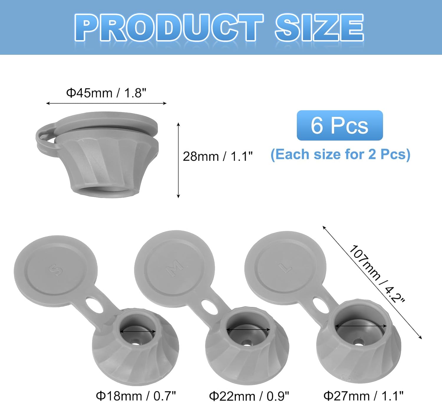 uxcell 6 Pcs Bottle Emptying Caps 3 Sizes Shampoo Upside Down Flip It Bottle Caps Kit Inverted Leak-Proof Cap for Shower Gel Bottles Lotions Shampoos Kitchen Condiments, Grey