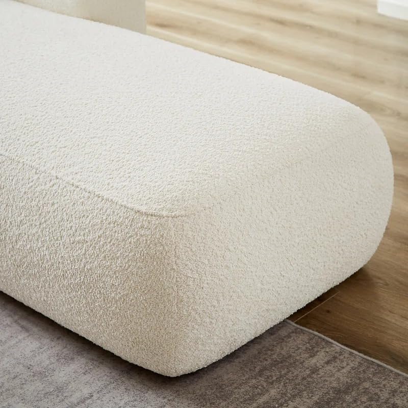 Image of Boucle Fabric Upholstered Samuel Diwan, Couch, Chaise Lounge, Settee, Sofa, Chaise Lounge, White