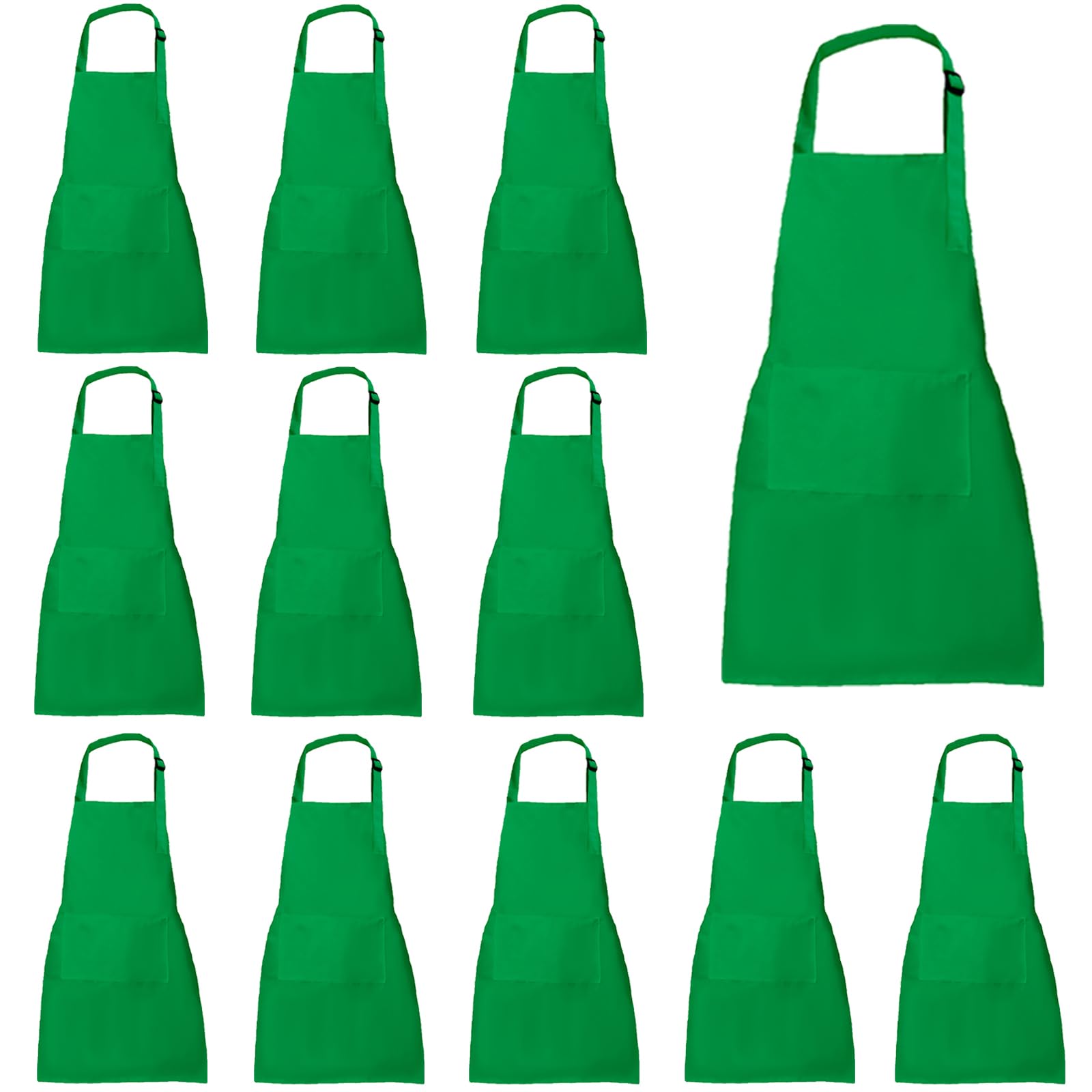 XIEJINJIA 4/12/24 Pack Waterproof Kids Apron with Pockets Adjustable Children Chef Artists Child Cooking Baking Painting for Boys and Girls Green