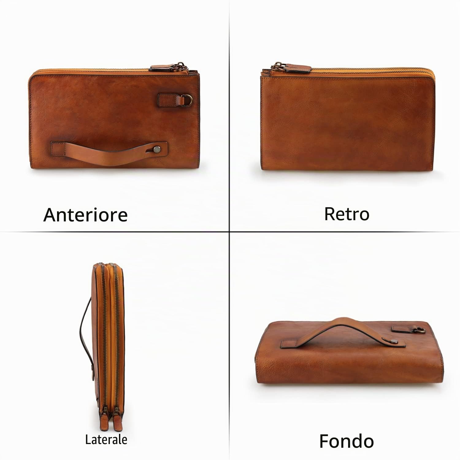 ORIREAL Pochette da polso da uomo, in vera pelle, borsetta di lusso (marrone)
