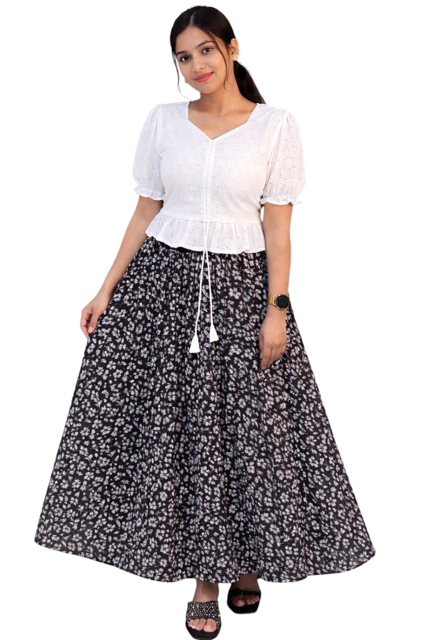Women's Regular Fit Full Length Cotton Top and Georgette Floral Printed Skirt Set with Elegant Design for Wedding, Parties, Traditional, Festivals-image-30