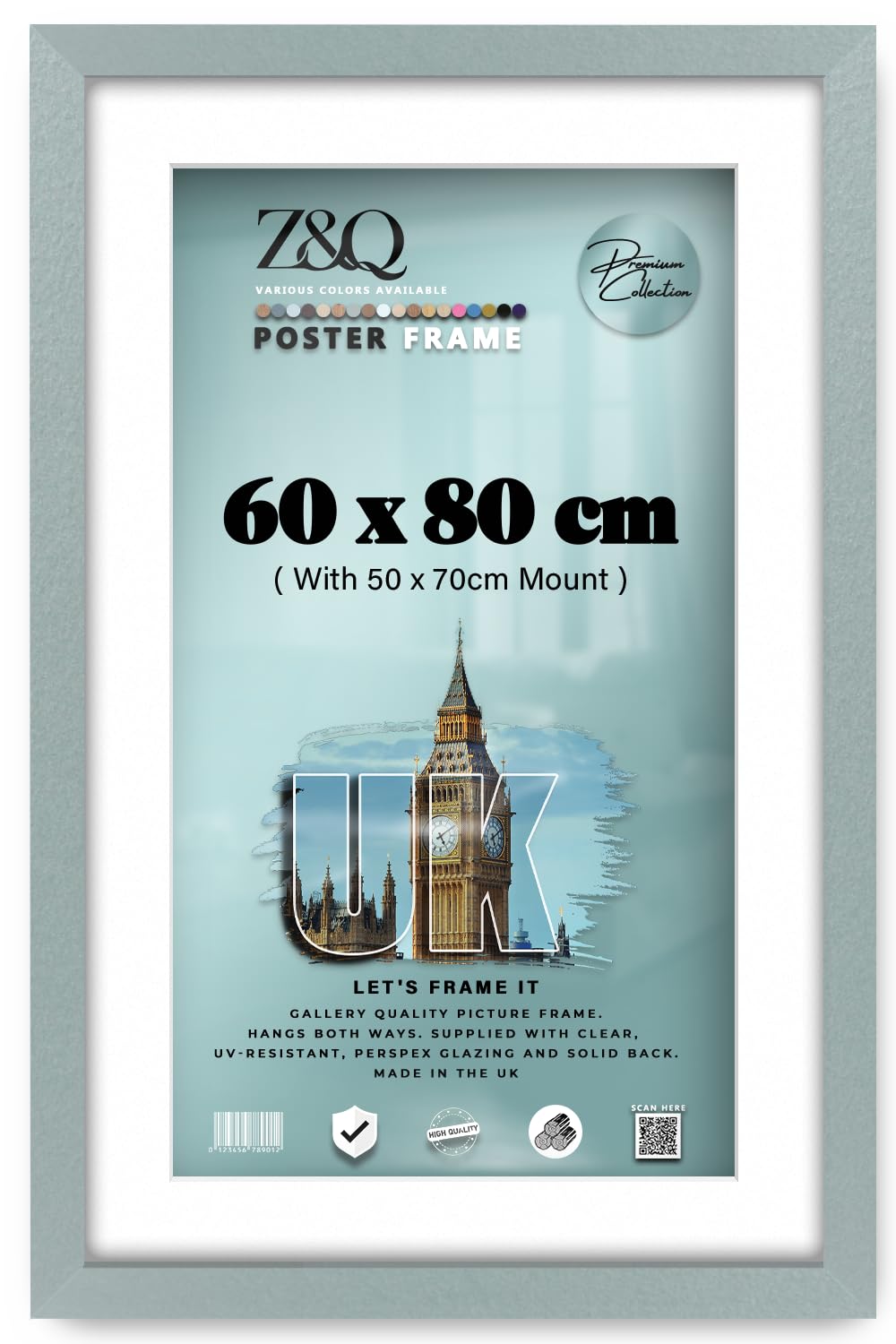 Z&Q Wall Photo Frames 80x60cm Frame Large Poster Sized Frame With Mount 50x70cm & Without Mount Wall Hanging for Pictures Photos Paintings Vertical Horizontal both Ways Hanging (Silver, White Mount)