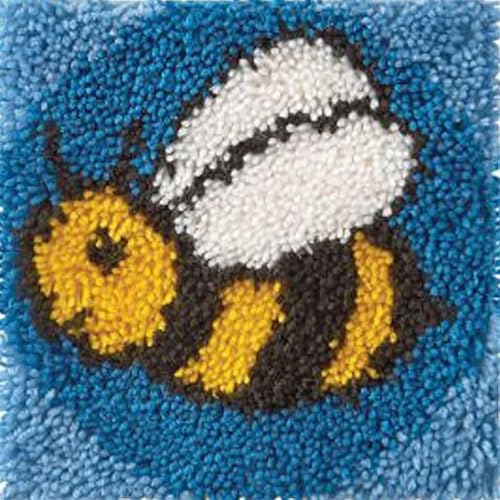 Embroidery Crafts DIY Making Bumble Bee Latch Hook Rug Kits with Tool for Adults and Kids Beginner, Handmade Needle Crochet Yarn Kits, Latch Kit Cushion Christmas Home Decoration