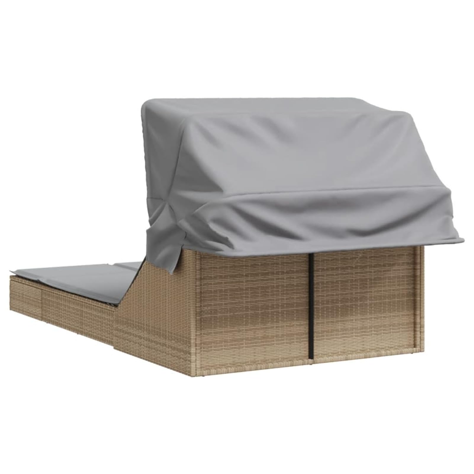 Lettino Doppio con Baldacchino e Cuscini Beige in Polyrattan,Lettino da Giardino,Lettino da Spiaggia,Lettino Prendisole da Giardino-368640