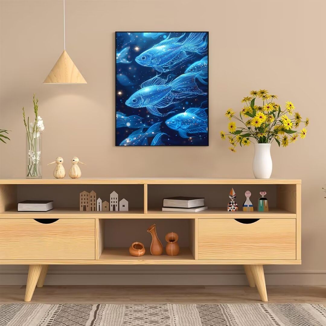 Malen Nach Zahlen Erwachsene Fischblau Malen Nach Zahlen Bild, DIY Handgemalt Ölgemälde Kit für Anfänger und Kinder Mit 3-Pinseln und Acrylfarbe für Basteln Zuhause Mädchen Geschenk 100x70cm w-5113