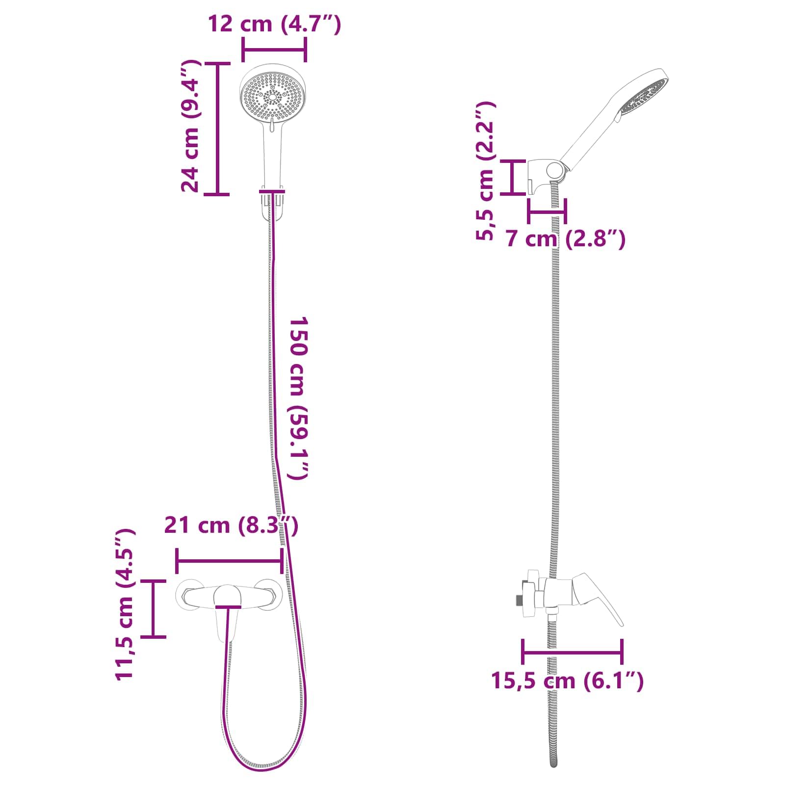 Juego de alcachofa de ducha negra G 1 2 pulgadas con alcachofa de mano, cabezal de ducha de latón y plástico, compacto, rectangular, ahorro de agua con 5 tipos de chorro, ideal para baño, spa