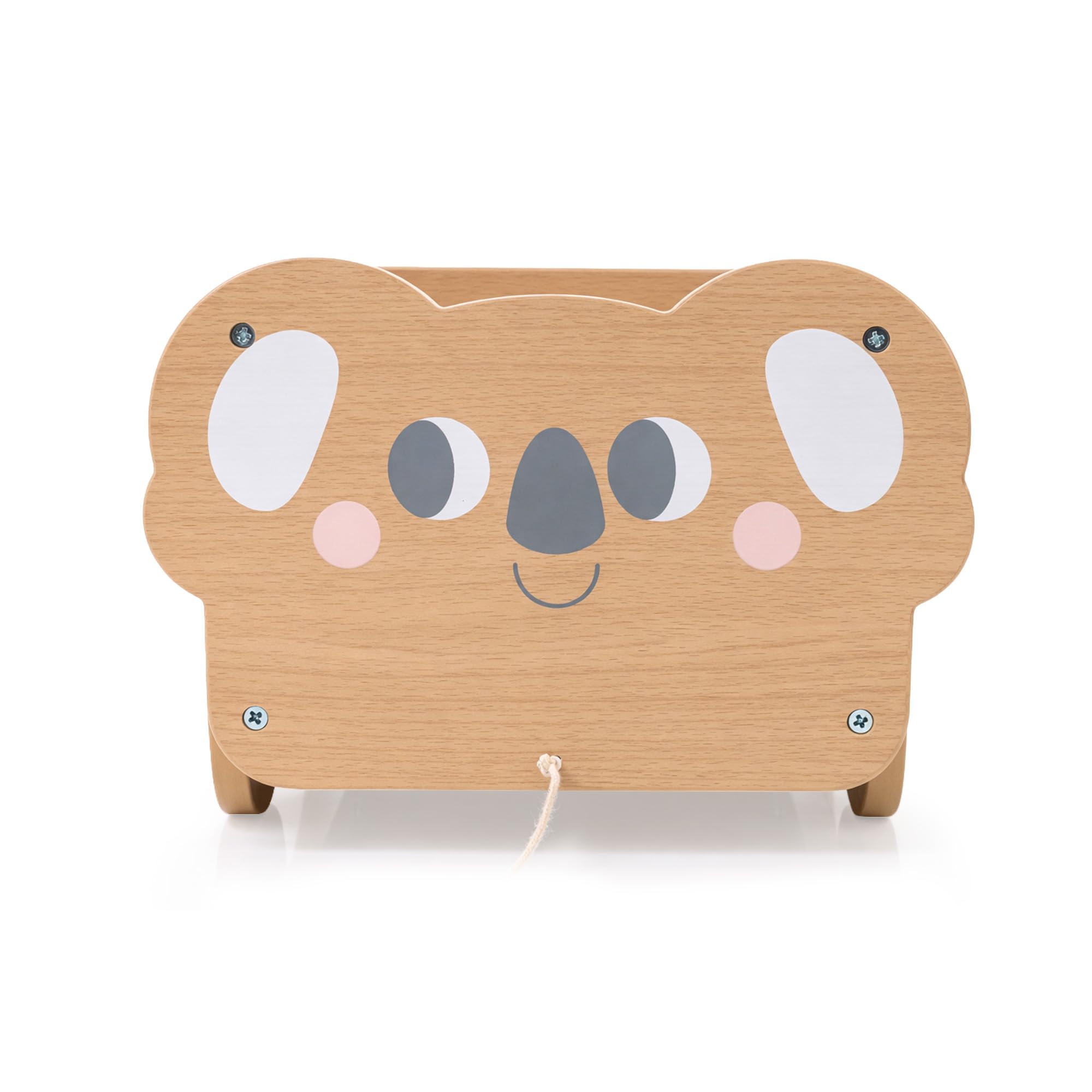 Mamabrum Carrito de Madera Koala para Niños con Cuerda, Juguete de Arrastre con Espacio de Almacenaje 5,54 l, Carro Infantil Educativo para Juego Diario