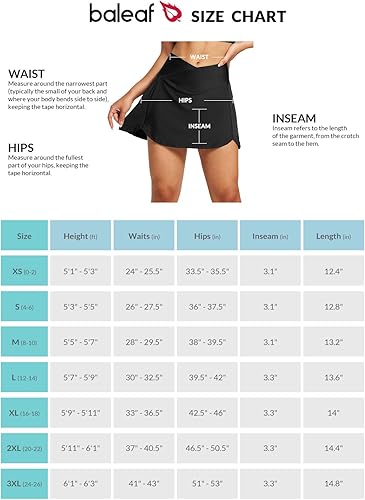 Miniatura 7 de BALEAF Falda de natación para mujer, de cintura alta, plisada, con forro tipo bóxer con bolsillos