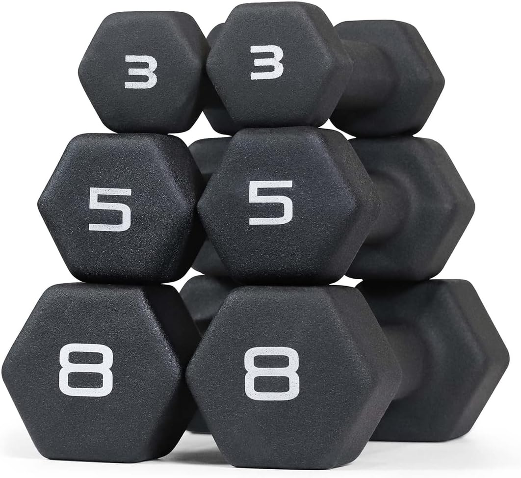 WF Athletic Supply Black Neoprene Dumbbell Set, Non-Slip & Hex Shape, Great for Muscle Toning, Strength Building & Weight Loss; Sizes, Dumbbells Only & w/Rack Options Available