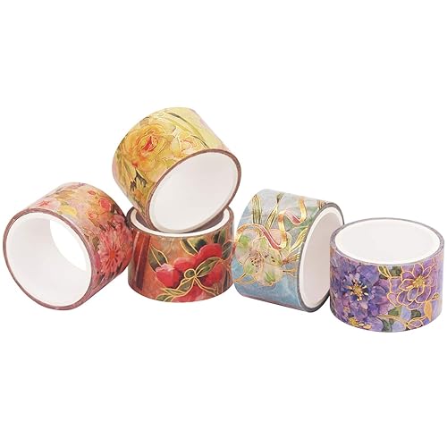 Miniatura 6 de YUBBAEX Blooming Washi - Juego de cinta adhesiva de papel de aluminio dorado, peonía ancha decorativa para artes, manualidades, suministros de