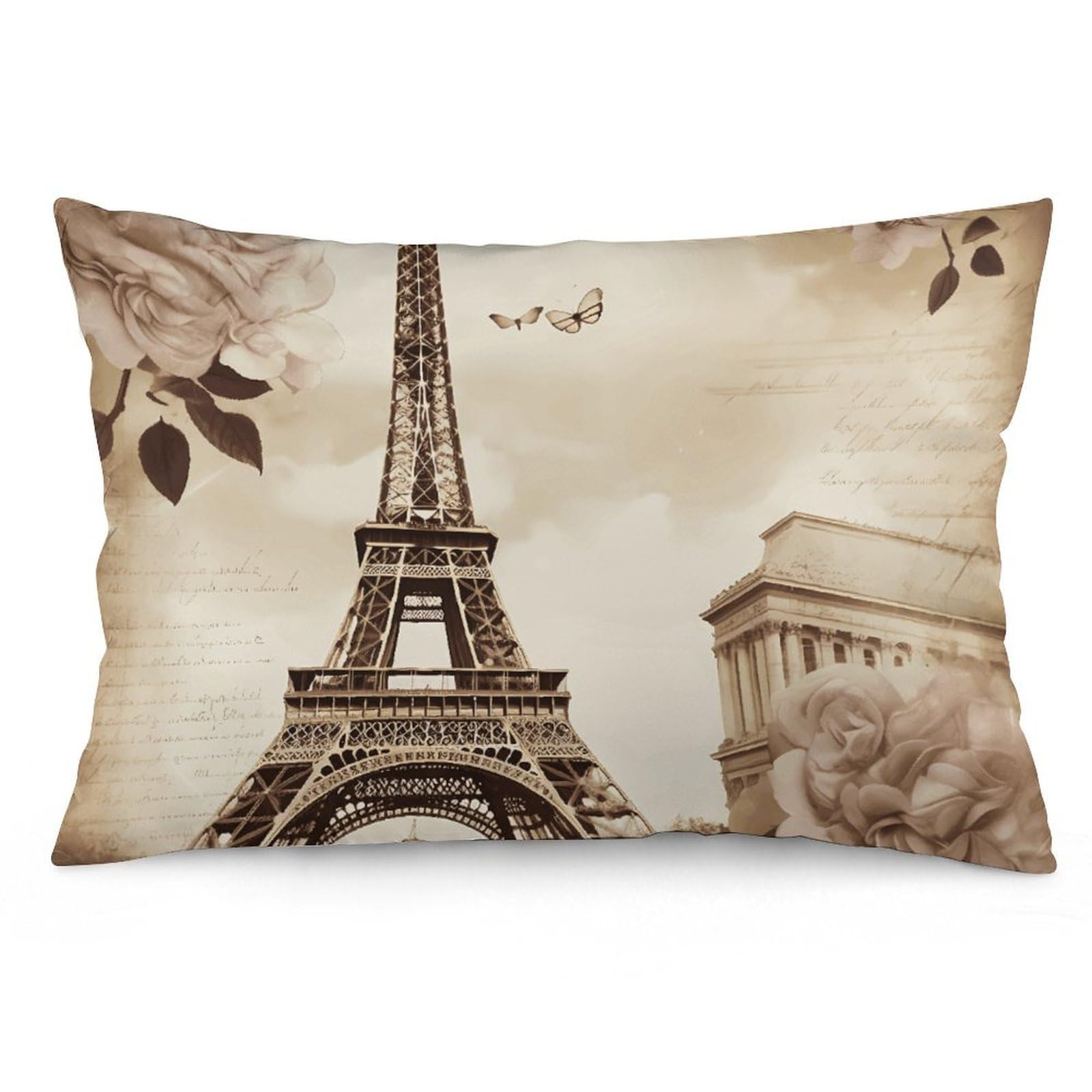 2 Pack Pillow Cases for Hair and Skin, Soft Breathable Pillow Case Covers with Hidden Zipper, Vintage Paris Eiffel Tower Butterfly Pillowcase 20"x30" Pillow Covers for Sleeping Gift