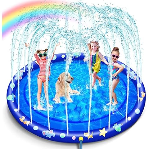 Splash Pad Summer Water Splash Sprinkler Mat Sprinkler Pad Spray Water Play Toys Children Outdoor Garden Toys Anti-slip Bubble Bottom Design 68 Inches Cover