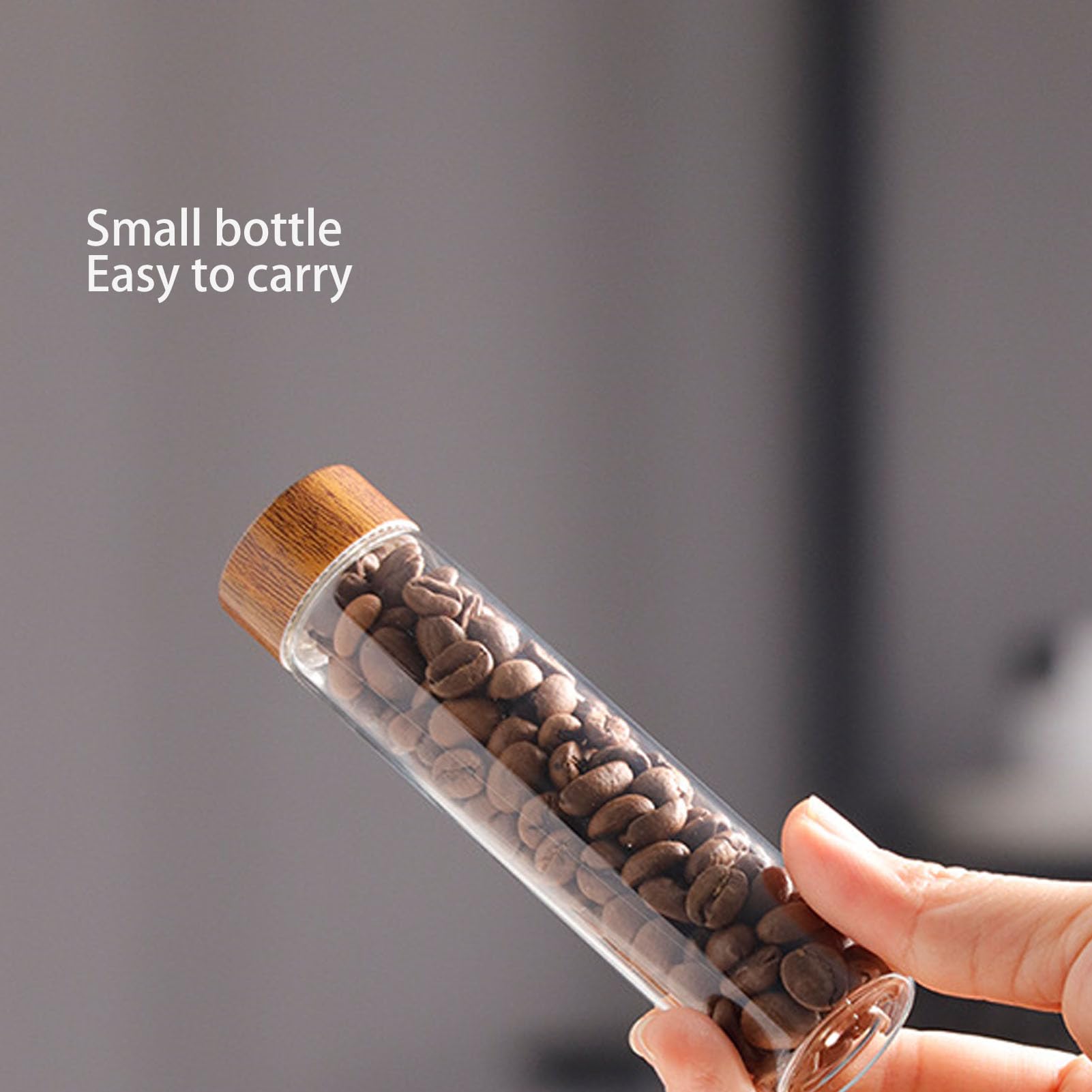 Fockety Einzeldosis -Kaffeebohnen -Lagerrohre, Kaffeebohnen -Lagerrohre mit Walnuss -Holzständer, Luftdichte 8pcs -Röhrchen Glas Dosierungsablöhre Kaffeebohnenkeller für Home Shop Bar