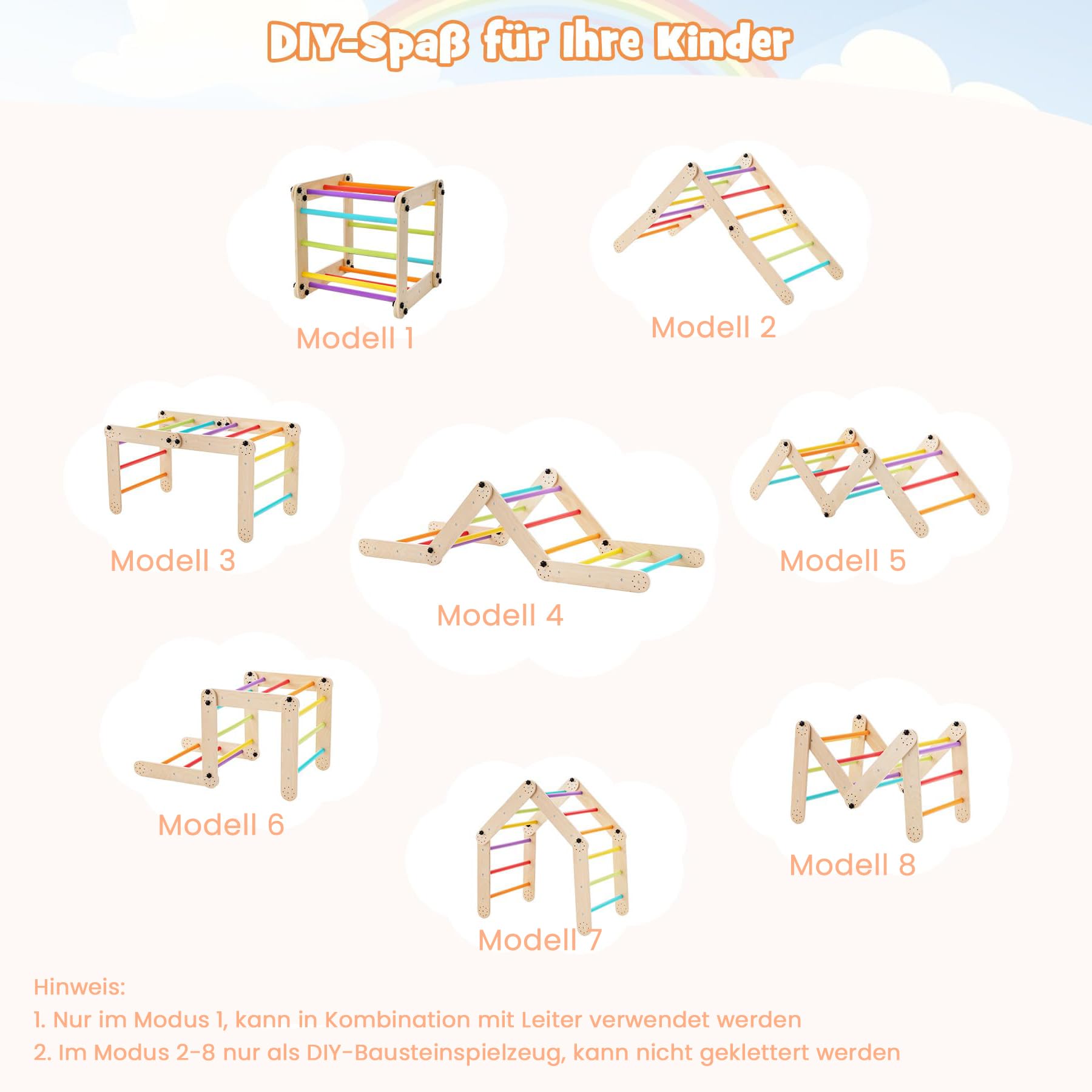 COSTWAY Klettergerüst Indoor, Kletterdreieck mit Rutsche, DIY Kletterleiter, Indoor Spielplatz umwandelbar, multifunktionaler Indoor Spielplatz für Kinder ab 3 Jahren (Bunt)