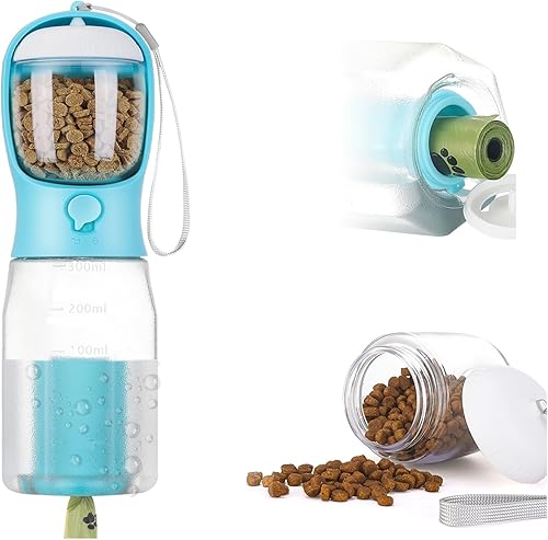 Botella de agua para perros, dispensador de botella de agua portátil 3 en 1, botella de agua de viaje para perros de gran capacidad de 12 onzas para