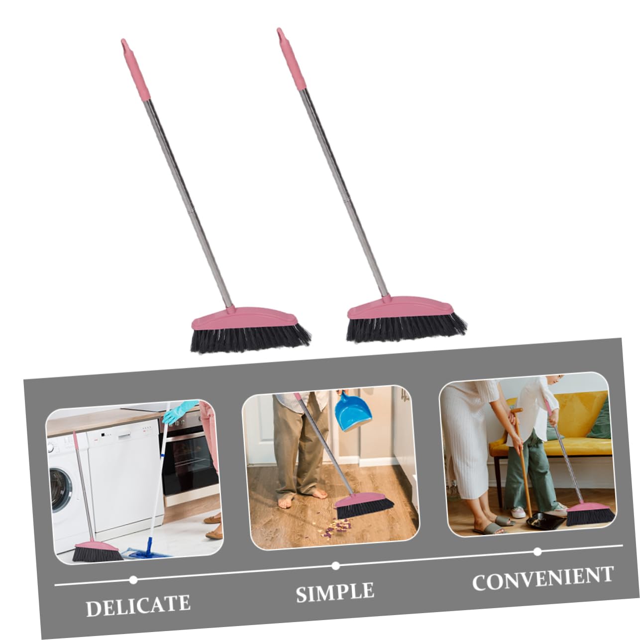 Cabilock 2Pcs Heavy Duty Stainless Steel Broom with Long Handle for Home Cleaning Stiff Bristle Design for Patio and Deck Scrubbing and Lightweight for Easy Use