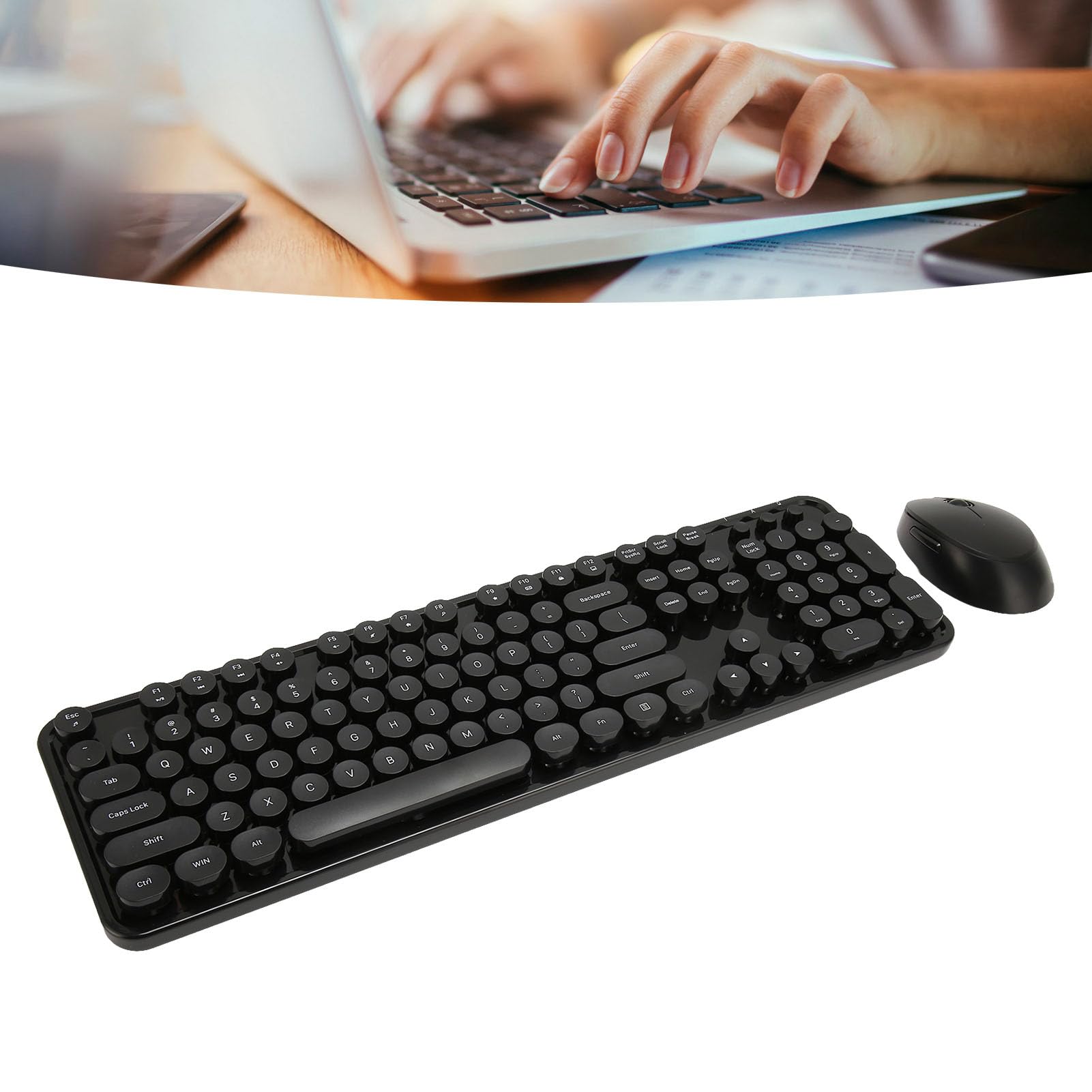 Bezprzewodowa klawiatura i mysz Combo 2,4 G styl retro punkowy pełny rozmiar 104 klawisze klawiatura mechaniczna z klawiaturą numeryczną do komputera laptopa do pracy biurowej materiał ABS