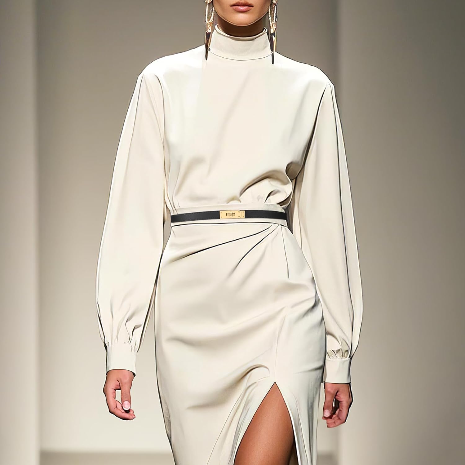 Women Skinny Leather Belt Adjustable Thin Belt Turn Lock Buckle For Jeans Dresses - Image 2