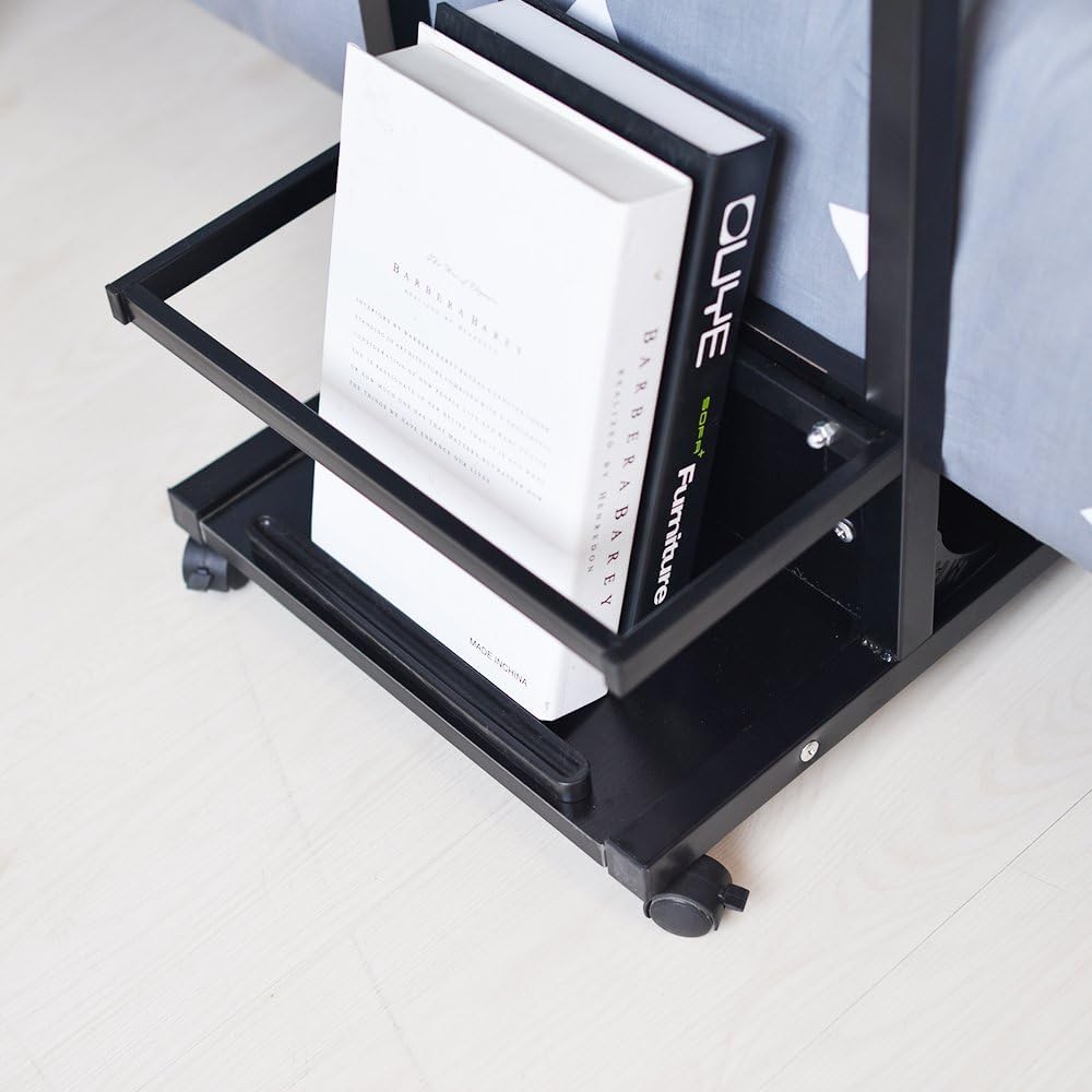sogesfurniture Table d'appoint mobile réglable en hauteur avec roulettes - Espace de rangement - Pour chambre à coucher, salon - 50 x 40 x 55-80 cm - Noir