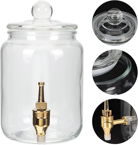 Miniatura 7 de Happyyami Dispensador de bebidas de vidrio con grifo dispensador de bebidas, tarro de masón, dispensador con tapa para té solar, té helado, jugo de