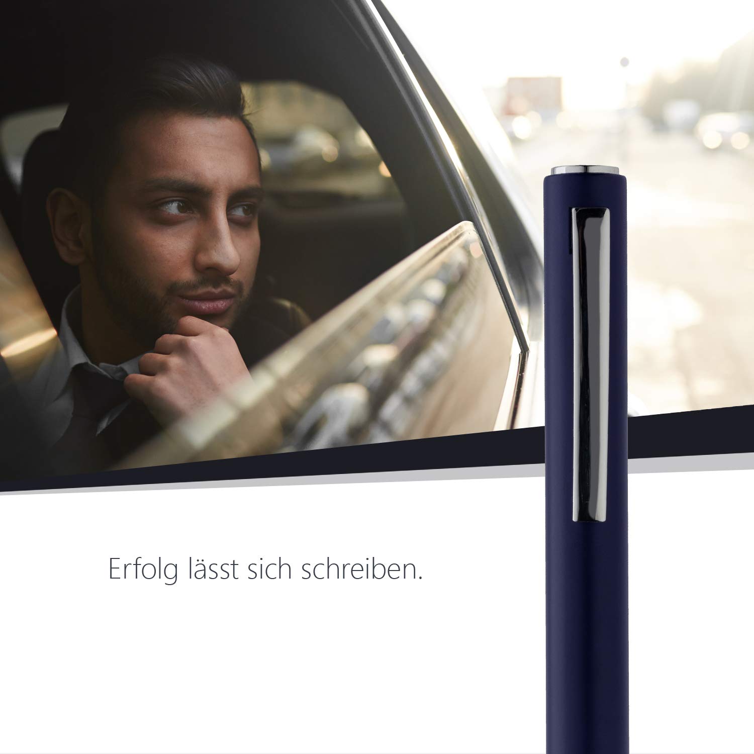 Cerruti 1881 Kugelschreiber „IRVING“ | Schreibstift mit matter blauer Lackierung und verchromten Beschlägen | Blaue Mine
