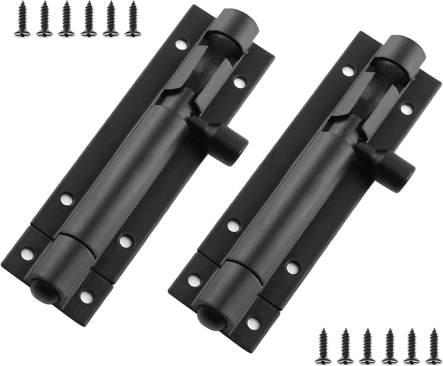 BokWin 2-Pack 3 Inch Slide Bolt Door Latch - Heavy Duty Solid Aluminum Barrel Bolts, Matte Black Rustproof Security Locks with Screws