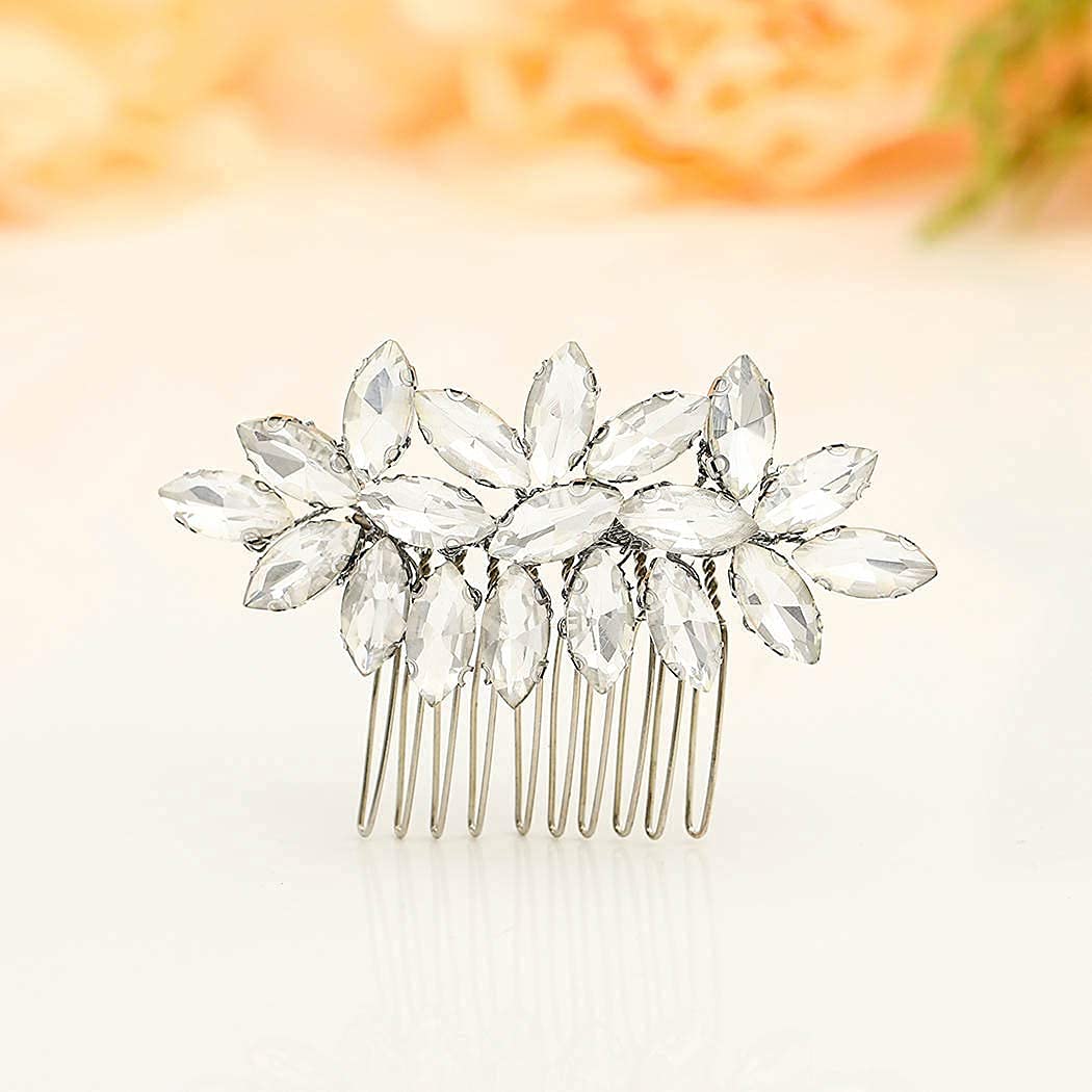 Catery Bride Wedding Hair Comb Hair Accessories with Crystal Rhinestone Bridal Side Combs for Women (A SILVER) : Beauty & Personal Care