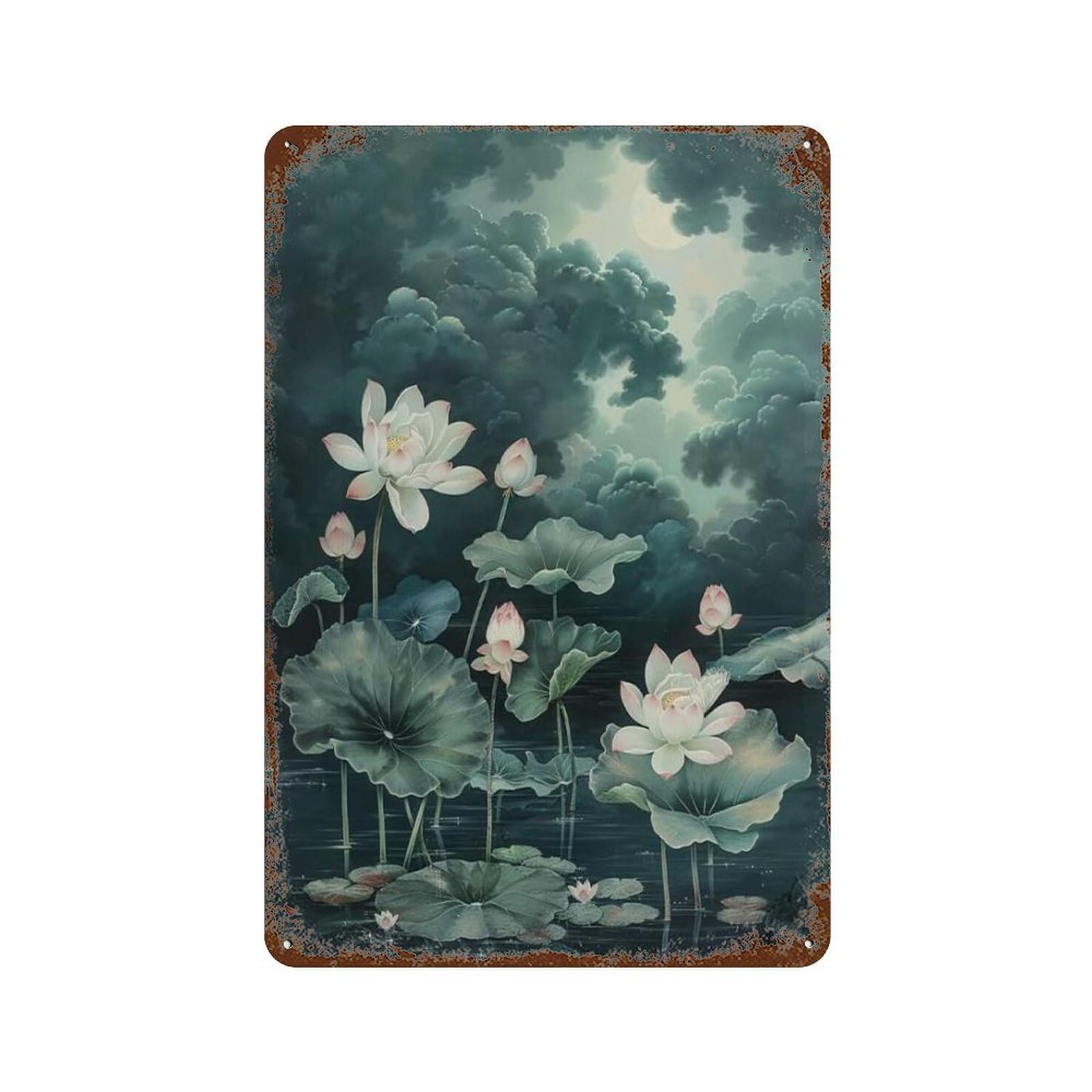 xiaoxiaoshen Still Life White Lotus Wall Decor Art Metal Tin Poster Modern Home Decor Art Home Bar Shop Decorations Vintage Sign 30x20cm