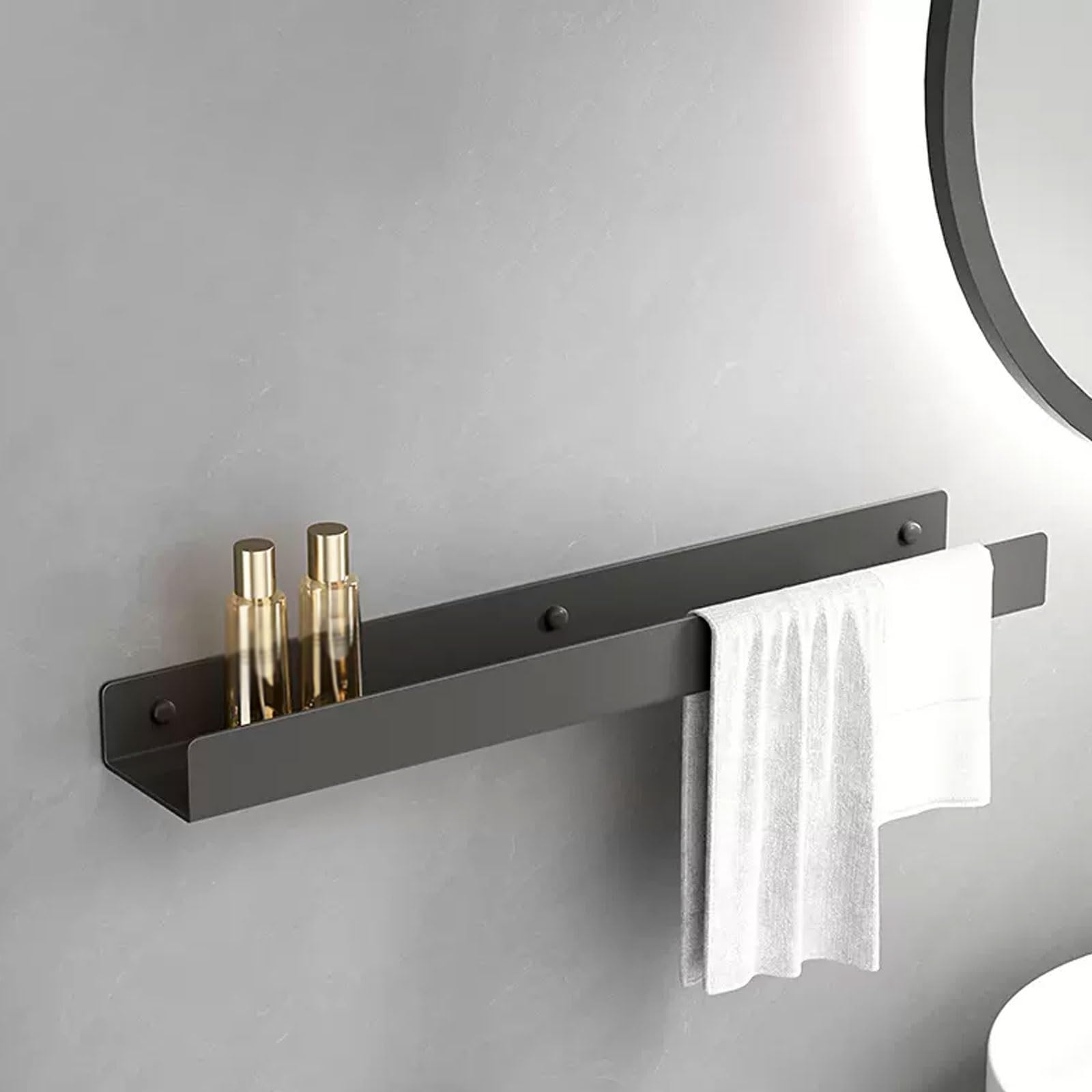 IUokLU Stainless Steel Bathroom Shelf, Wall-Mounted No-Drill Storage Rack for Bathroom, Kitchen & Balcony, 50cm Gray Floating Shelves for Shower & Home nization (Gris 60cm)