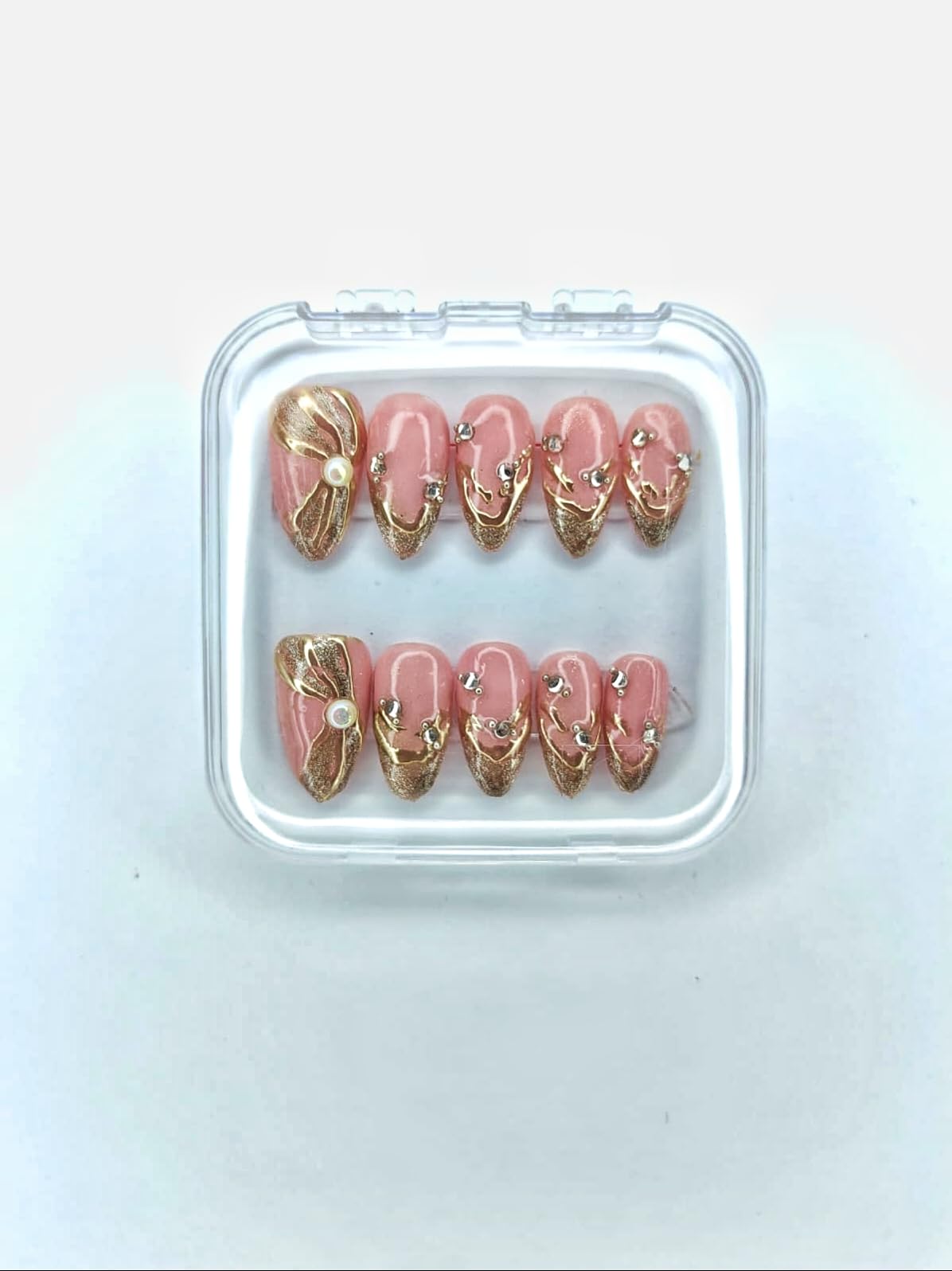 Blush Royale luxe pearl and gold press on nails-image-43