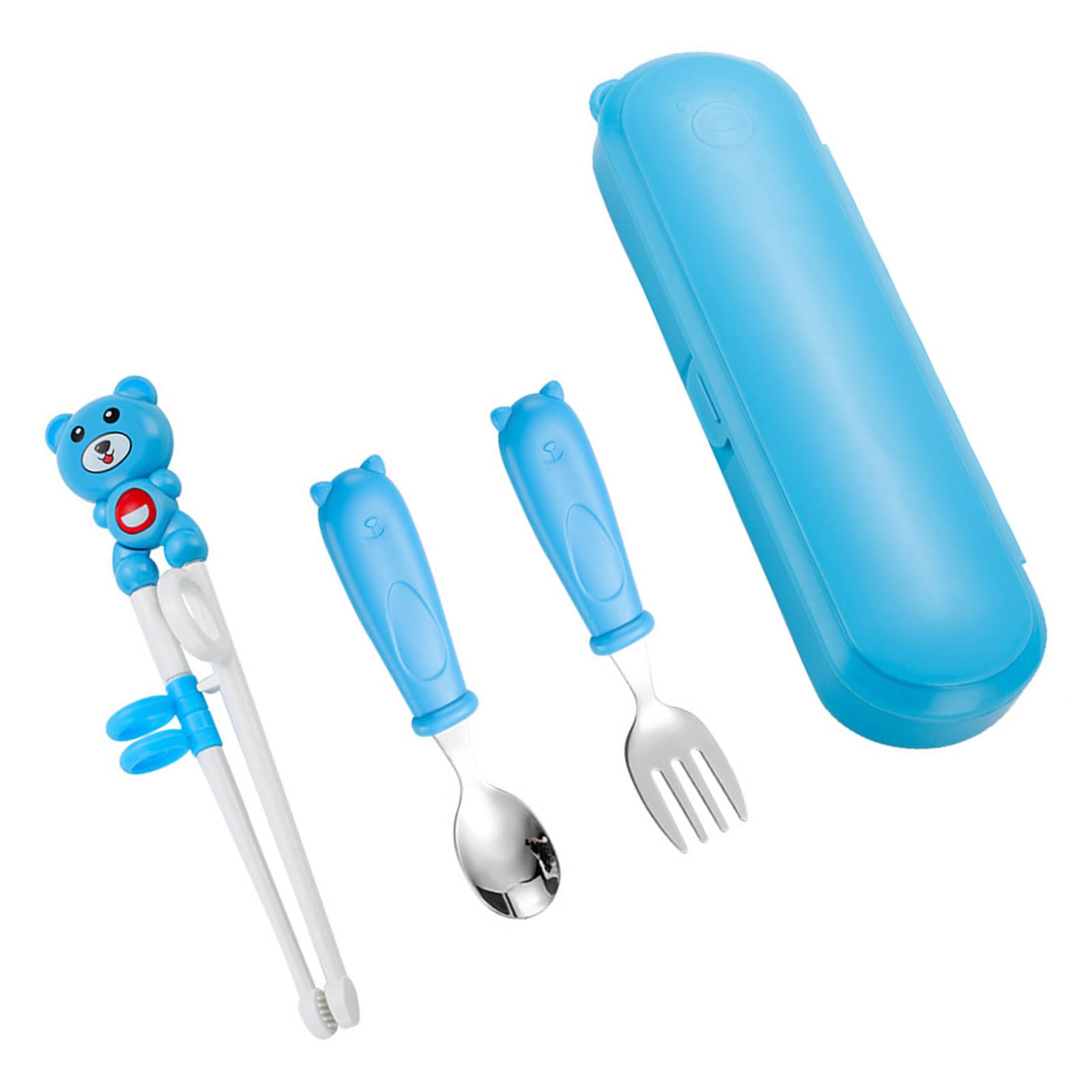 MALSSE Cartoon Animal Training Chopsticks Spoon Fork for Kids with Storage Box Tableware for Home Restaurant and Travel Portable Chopsticks Set