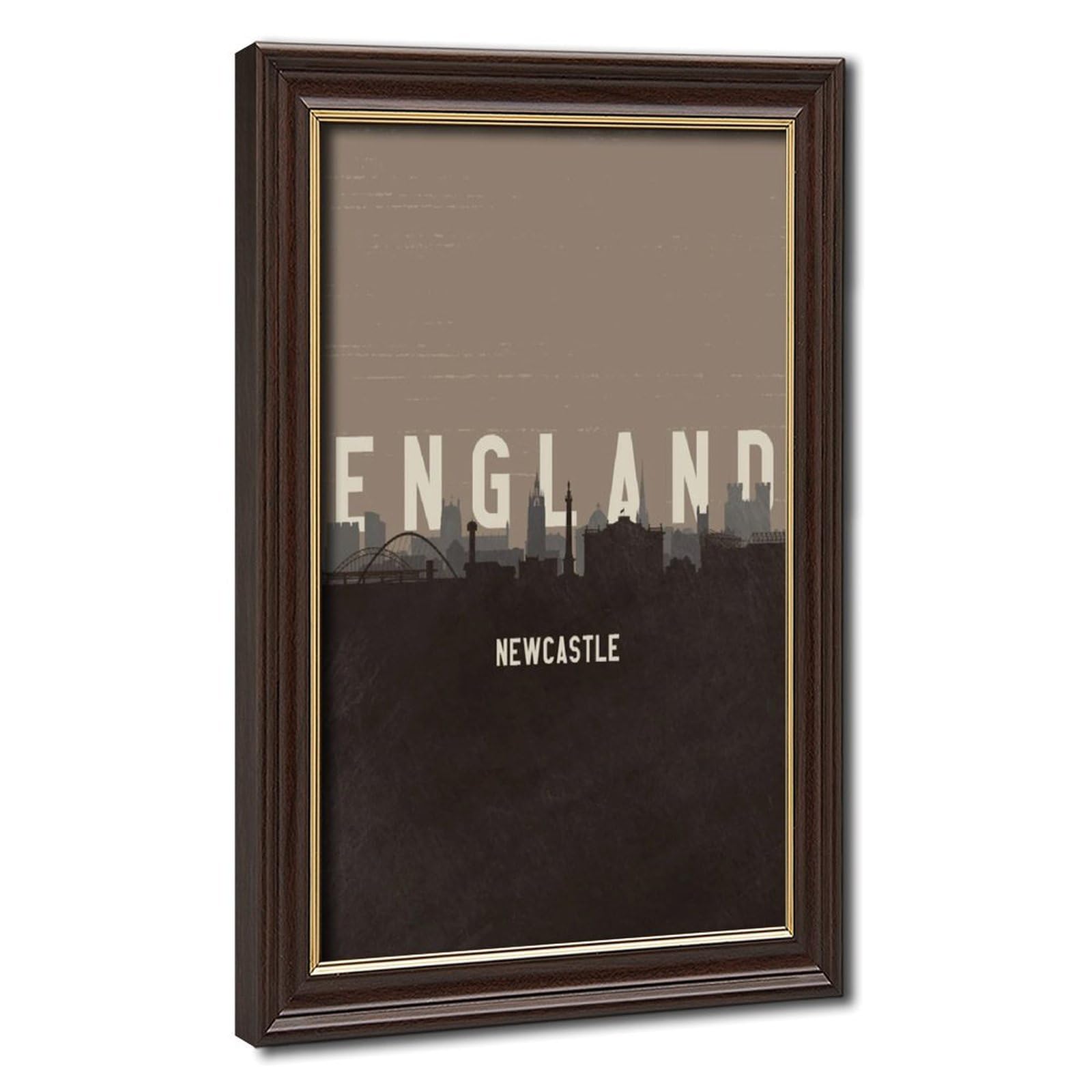 Poster su tela con ritratti di Newcastle England Skyline vintage minimalista, poster da viaggio, decorazione per camera da letto, sport, ufficio, stanza, regalo, cornice Mokume Gane, 40,6 cm di