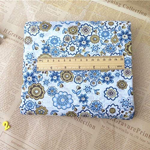 Tecido de algodão feito à mão pequeno floral feito à mão, tecido de algodão azul escuro, tecido têxt