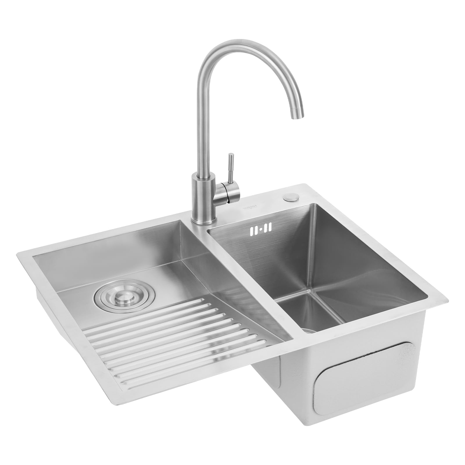 BANLICALI Drop In Laundry Sink Double Bowl Utility Sink with Washboard Hot & Cold Faucet, 23.6"L x 18.9"W x 8.46"H Stainless Steel Wash Basin for