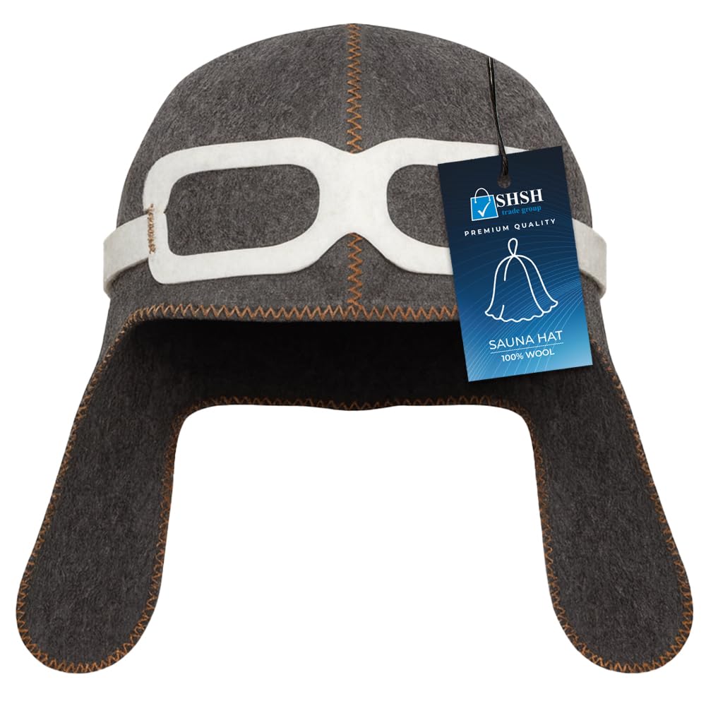Pilot Sauna Hat for Men & Women Aviator Wool Mens - Banya Hat for Men Felt Sauna Cap for Women Finnish Gray