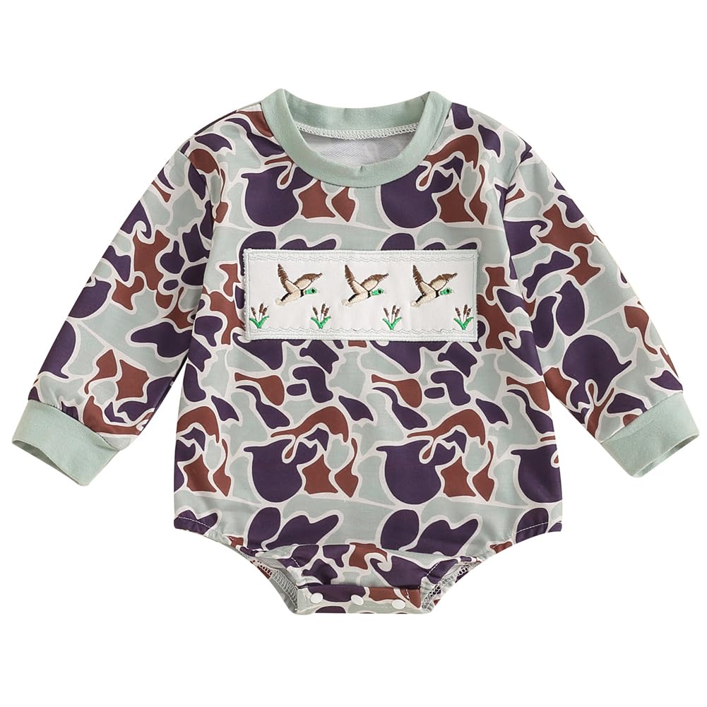 Pudcoco Duck Hunting Baby Clothes Infant Baby Boys Girls Camoflage Embroidered Mallard Duck Sweatshirt Romper (Green, 3-6 Months)