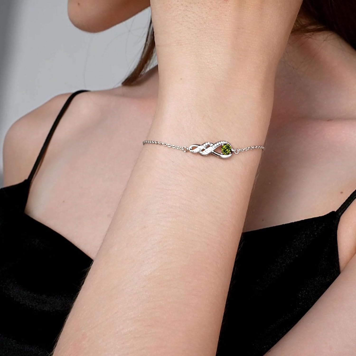 Birthstone Bracelets for Women 925 Sterling Silver Created Gemstone Bracelet Infinity Pendant Jewelry for Her, 6.7"+1.2" - Image 2